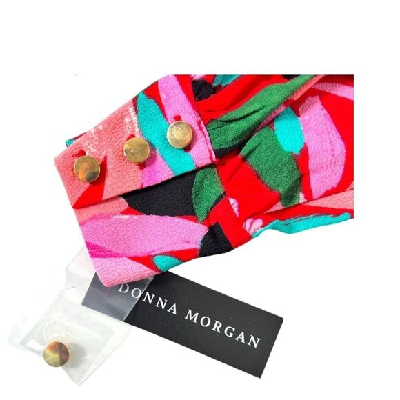 Donna Morgan Pink Floral Mock Neck Long Sleeves Crepe Shift Dress Sz 16 New - Picture 6 of 8